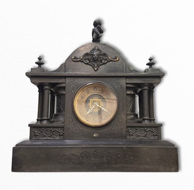 Lot 350 - Clocks: a French 19th-century slate mantel...