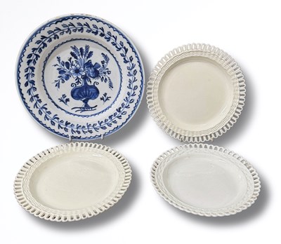 Lot 775 - A blue and white Delft plate, possibly late...