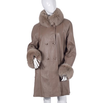 Lot 506 - A leather coat with fox fur trim