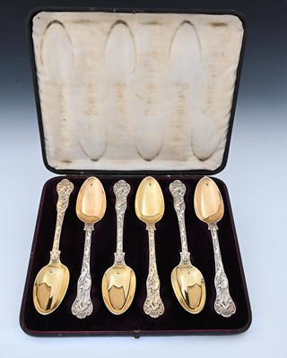 Lot 189 - A cased set of six William IV silver-gilt Stag...