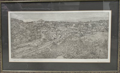 Lot 473 - An etching of a valley possibly in Wales,...