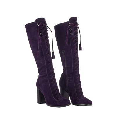 Lot 446 - Miu Miu, a pair of purple suede boots.