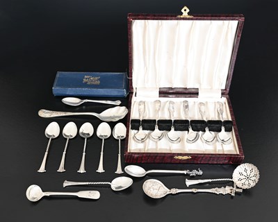 Lot 279 - A set of six silver teaspoons, with rope twist...