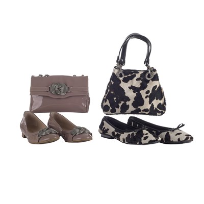 Lot 475 - Russell & Bromley, two bags with matching shoes.