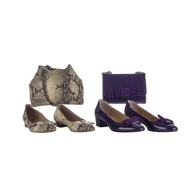 Lot 474 - Russell & Bromley, two bags with matching shoes.