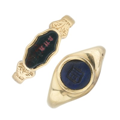 Lot 142 - Two 19th century gold intaglio seal signet rings