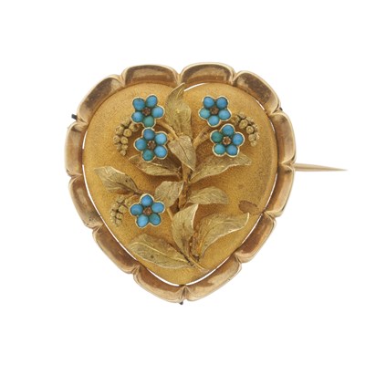 Lot 19 - A late Victorian gold turquoise forget-me-not heart locket pendant