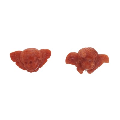 Lot 126 - A pair of 19th century gold coral cherub putti earrings