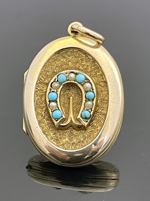 Lot 180 - A Victorian gold, seed pearl and turquoise...