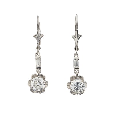 Lot 44 - A pair of diamond drop earrings