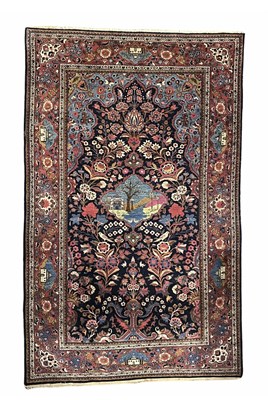 Lot 358 - A Persian Kashan rug, a pictorial central...