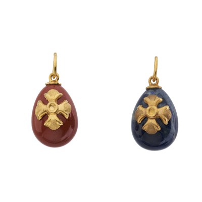 Lot 96 - Ilias Lalaounis, two 18ct gold mounted hardstone egg charms