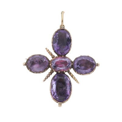 Lot 131 - A 19th century gold amethyst cross pendant brooch