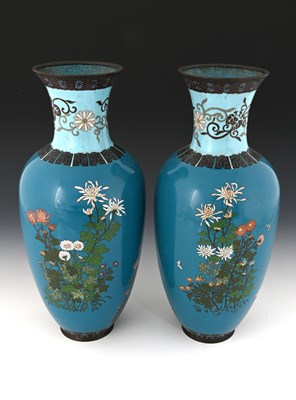 Lot 422 - A large pair of Japanese cloisonne enamel...