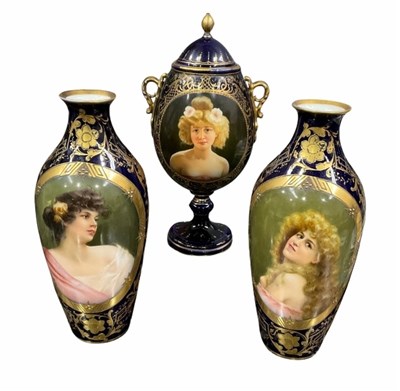 Lot 774 - A pair of Royal Vienna porcelain vases with...