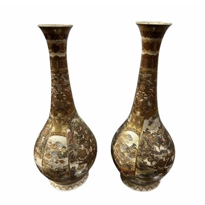 Lot 827 - A pair of large Satsuma vases decorated with...