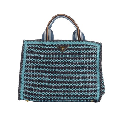 Lot 461 - Prada, a Pavone/Nero Madras woven tote