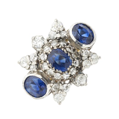 Lot 38 - A mid 20th century 18ct gold sapphire and diamond cluster dress ring