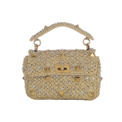 Lot 482 - Valentino, a beige Raffia Roman Stud Embellished handbag