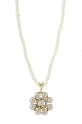 Lot 70 - A mid 20th century diamond and pearl necklace