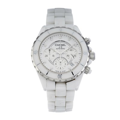 Lot 232 - Chanel, a ceramic and steel J12 chronograph bracelet watch