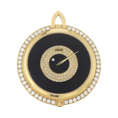 Lot 276 - Piaget, an 18ct gold diamond set open face 'mystery' dial pocket watch