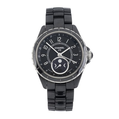 Lot 231 - Chanel, a ceramic and steel J12 Moon Phase bracelet watch