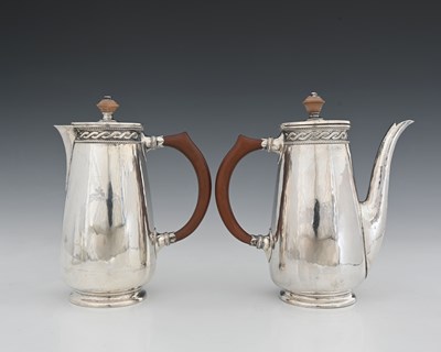 Lot 344 - A George VI silver cafe au lait set,...