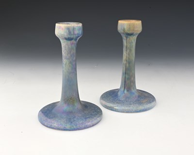 Lot 217 - Ruskin Pottery, a pair of lavender Lustre...