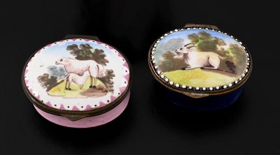 Lot 311 - Two Bilston enamel patch boxes, circa 1800,...