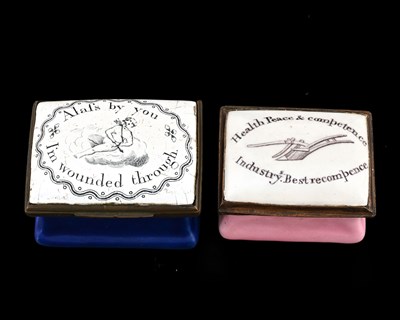 Lot 304 - Two Bilston enamel patch boxes, circa 1790,...