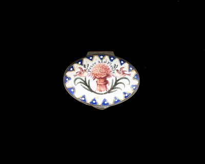 Lot 305 - A Bilston enamel patch box, circa 1780, oval...