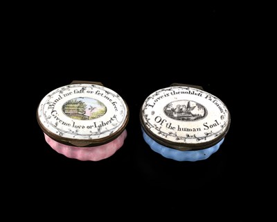 Lot 310 - Two Bilston enamel patch boxes, circa 1790,...