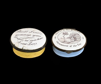 Lot 297 - Two Bilston enamel patch boxes, circa 1790,...