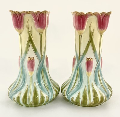 Lot 113 - Sarreguemines, a pair of Art Nouveau...