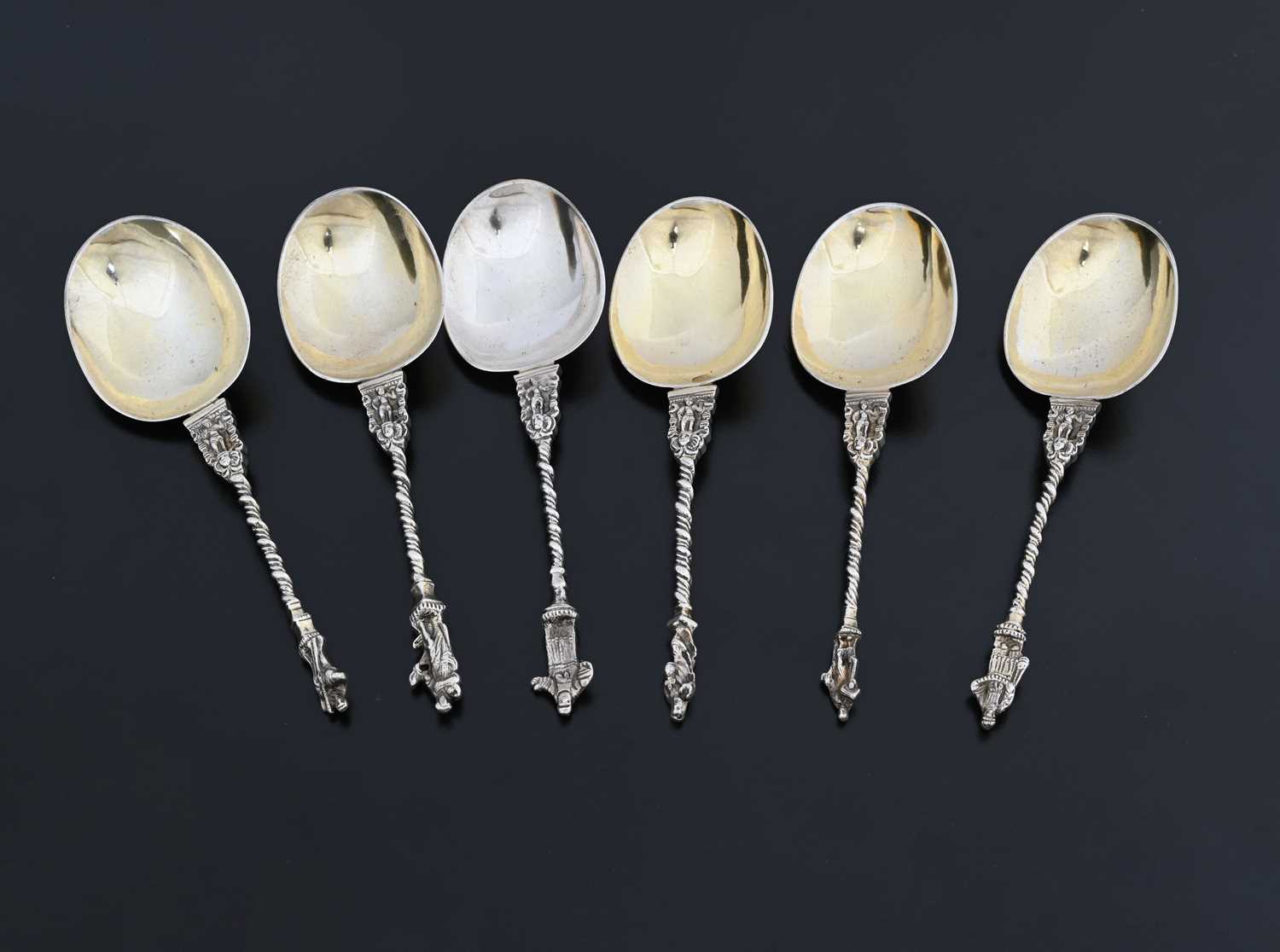 Lot 64 - A set of six Continental silver-coloured metal...