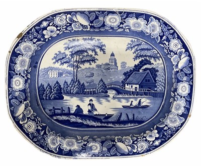 Lot 161 - A Victorian blue and white meat dish, transfer...