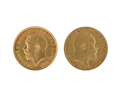 Lot 124 - Edward VII and George V, gold half sovereigns...