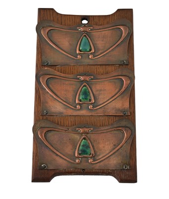 Lot 259 - An Arts and Crafts oak and Ruskin set copper...