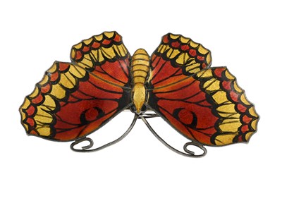 Lot 94 - A silver and enamelled butterfly brooch, J...