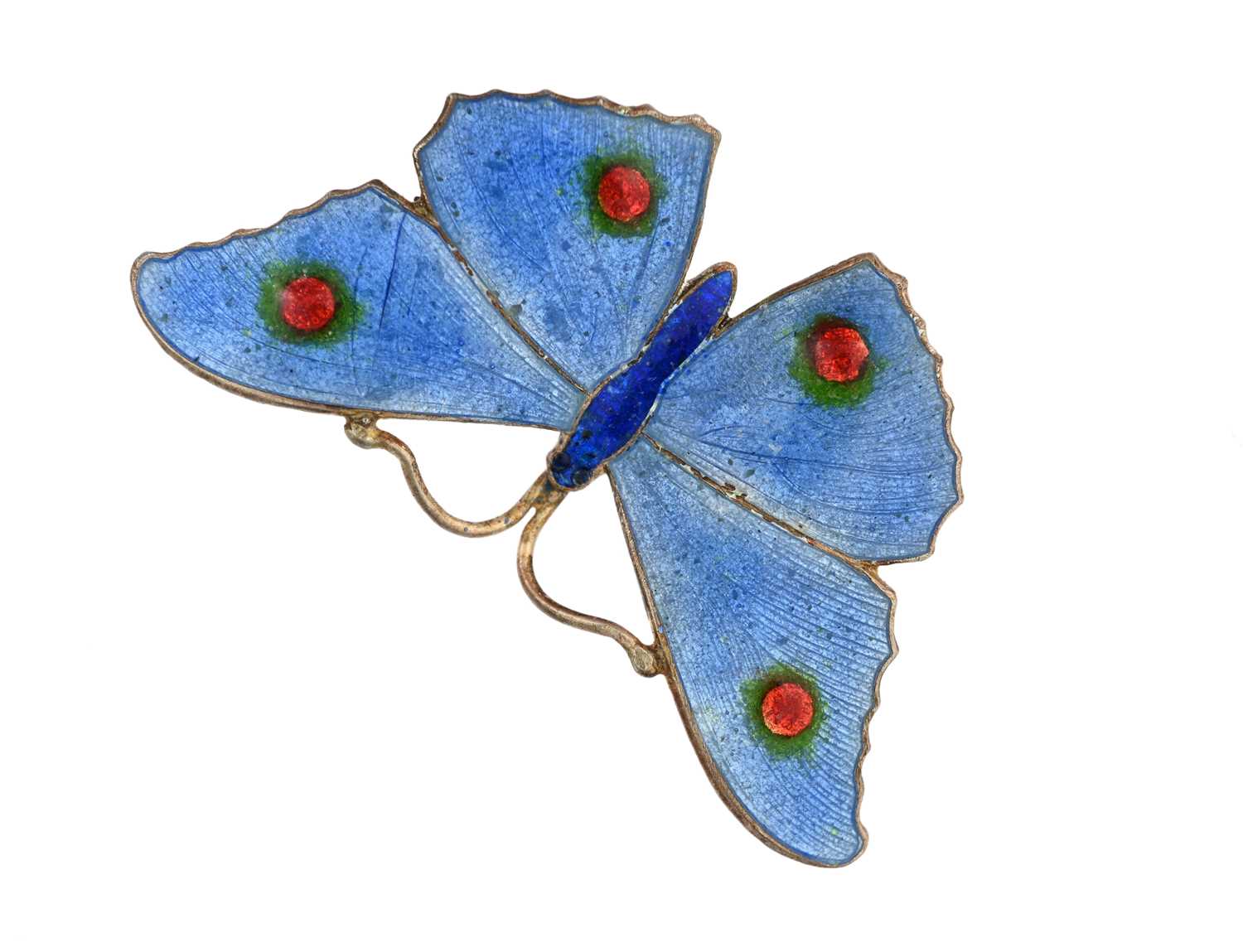 Lot 95 - A silver and enamelled butterfly brooch, J...