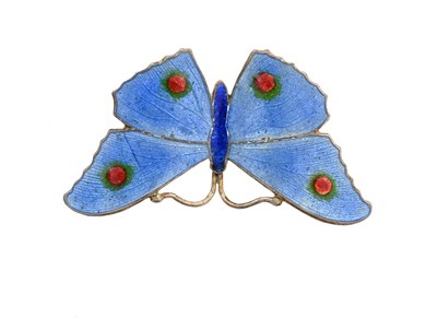 Lot 95 - A silver and enamelled butterfly brooch, J...