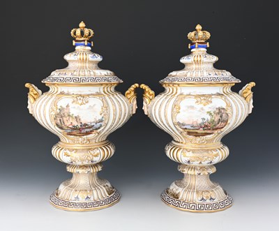 Lot 682 - A large pair of Meissen style Dresden vases...