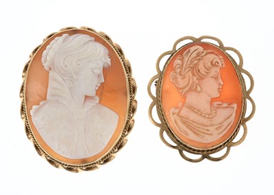 Lot 32 - Two 9ct gold shell cameo brooches