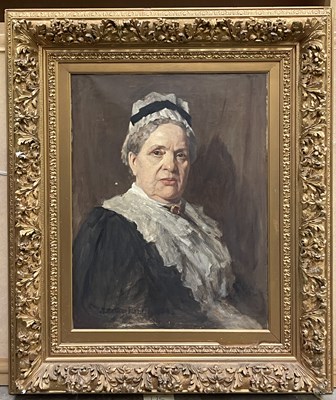 Lot 482 - Portrait of an elderly woman dressed in black...