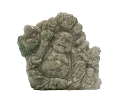 Lot 129 - A green Nephrite lucky Buddha figure group, 17....