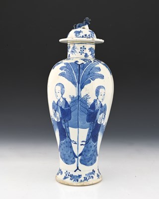 Lot 420 - A Chinese blue and white temple vase and cover,...