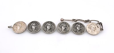 Lot 207 - A set of six Art Nouveau silver buttons, each...