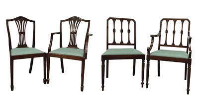 Lot 377 - Four mahogany pierced splat dining chairs...