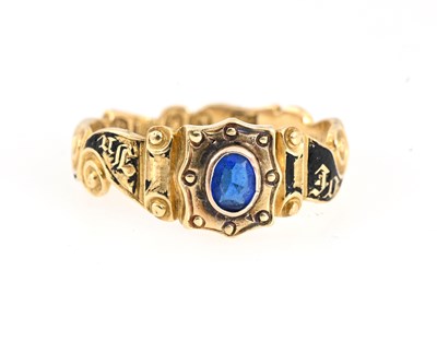 Lot 47 - An early Victorian 18ct gold blue gem and black enamel mourning ring